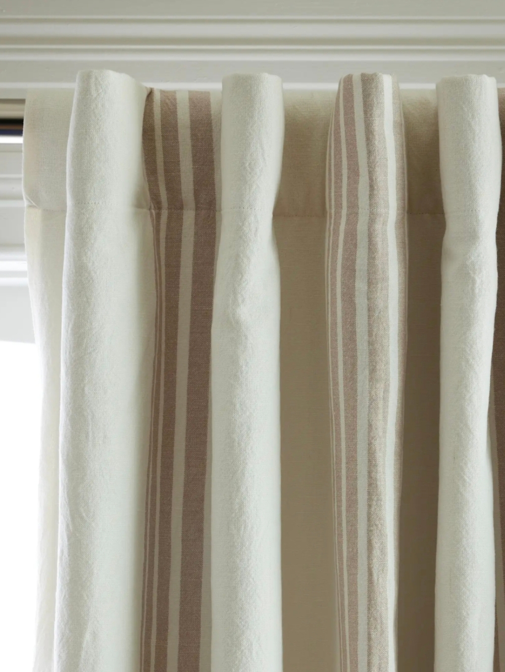 1Quince Coastal Stripe Linen Cotton Room Darkening Curtain 48x108 Ivory Natural